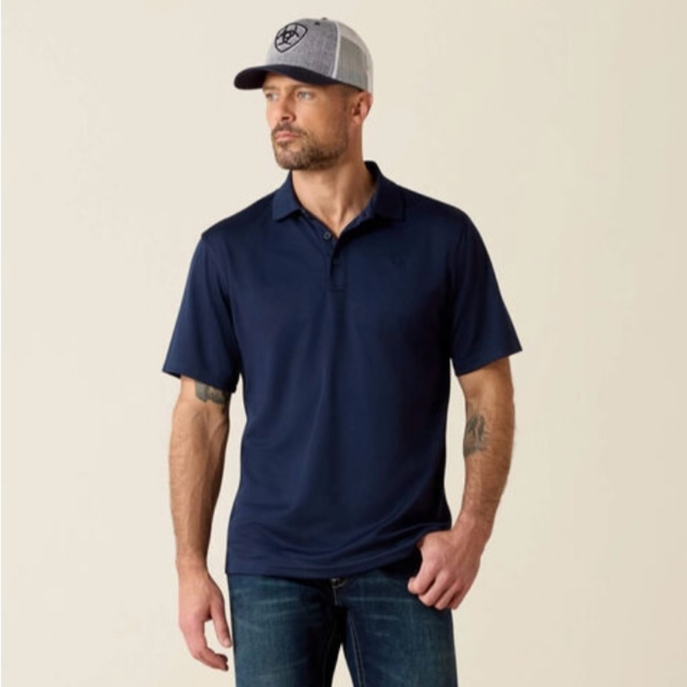 Ariat Tek Polo Shirt Mens XL Navy Blue Heat Series Golf Short Sleeve Performance